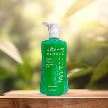 Jovees Herbal Tea Tree Oil Control Face Wash for Oily & Sensitive Skin | Paraben & Alcohol-Free, Controls Oil, Prevents Breakouts, Remove Dead Skin | Gentle Cleanser For All Skin Types - 300ml
